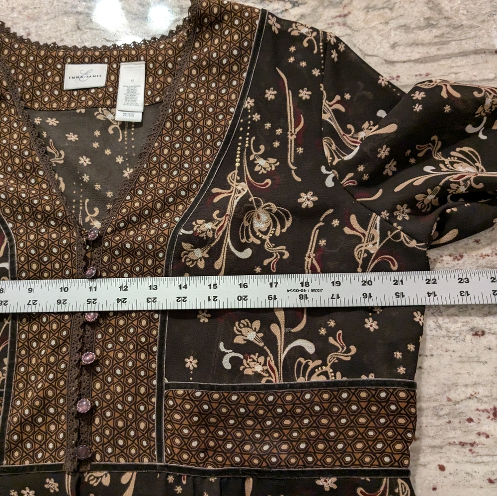 2 Pieces Emma James Blouse & Tank Set Brown Floral Size 16 Business or Dress EUC - Picture 6 of 12